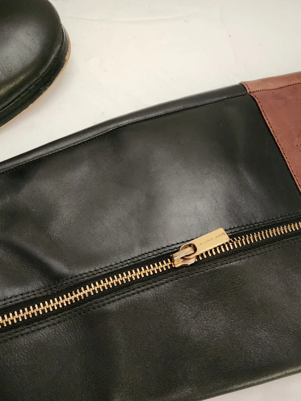 MICHAEL Michael Kors Black Leather Over-the-Knee Boots with Brown Cuff